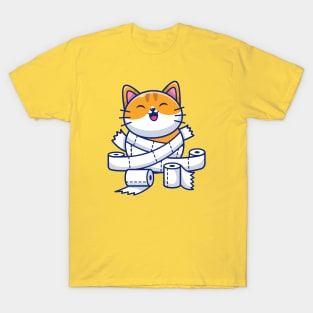 Cute cat with toilet tissue paper roll cartoon T-Shirt